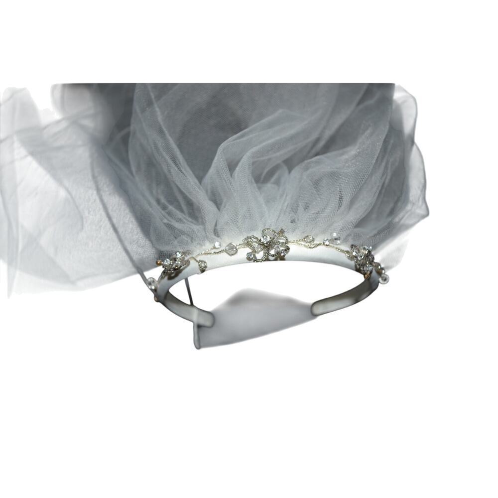 First Communion Headband Short Veil with Rhinestones - Picture 4 of 4